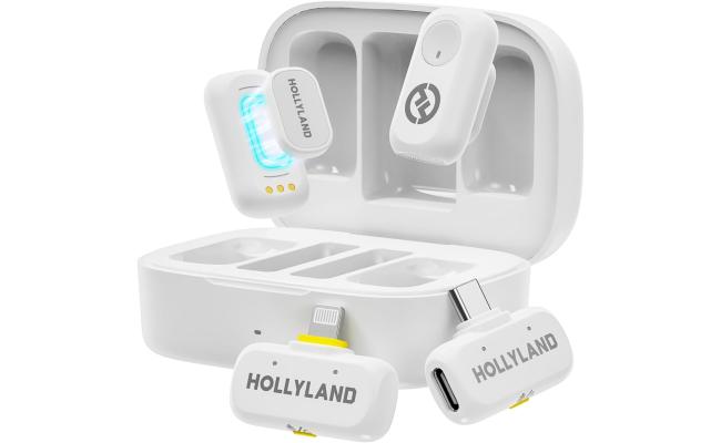 Hollyland LARK A1 Combo Wireless Microphone for iPhone, Android, Pure Sound, 3-Level Intelligent Noise Cancellation, Magnetic Mini Microphone for Vlogging, YouTube, Podcast, White